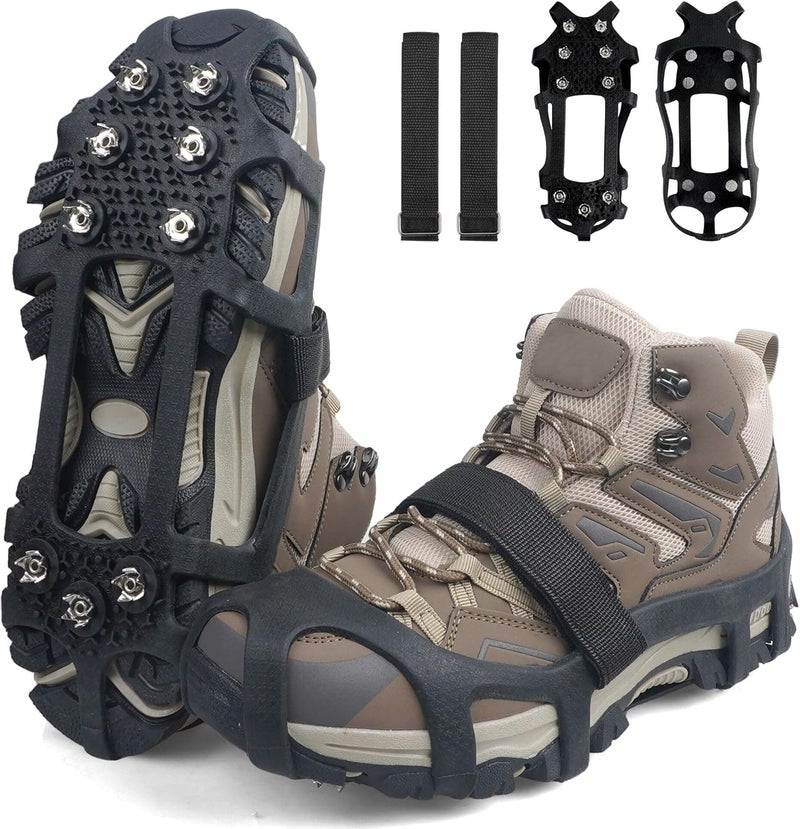 JOGFFDE Ice Cleats for Shoes and Boots Crampons Snow Traction Cleats Anti Slip Overshoe 9 Steel Studs Shoe Grippers Slip-on Stretch Footwear for Women Men Kids Winter Hiking Climbing - Image 1
